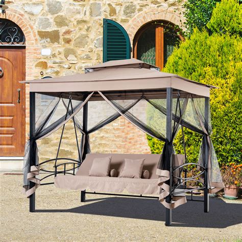 Outsunny 3 Person Outdoor Patio Daybed Canopy Gazebo Swing with Mesh Walls 712190180218 | eBay