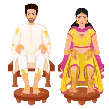 Indian Wedding Bride And Groom For Haldi Ceremony, Haldi, Marrige, Turmaric PNG and Vector with ...