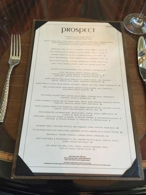 Menu at Prospect at Hotel Jerome restaurant, Aspen