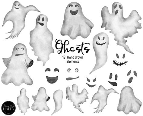 Watercolor Ghost Clipart, Ghost Clipart, Halloween Clipart, Ghosts Illustration, Halloween Ghost ...