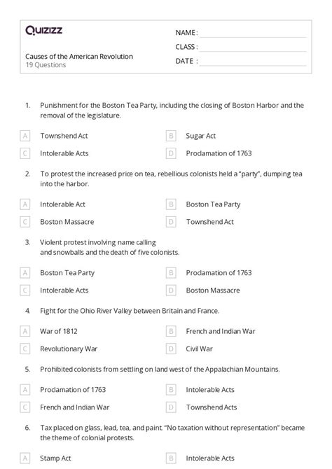 50+ american revolution worksheets on Quizizz | Free & Printable - Worksheets Library