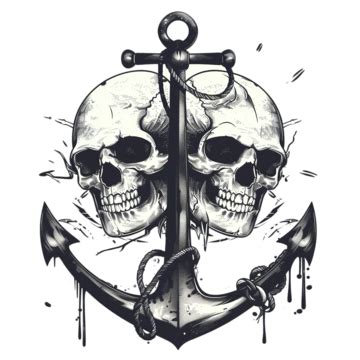 Vintage Design Of Anchor And Two Skulls, Vintage, Anchor, Tattoo PNG Transparent Image and ...