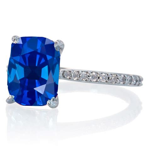 2.25 Carat Cushion Cut Sapphire and Diamond Celebrity Engagement Ring on 10k White Gold - JeenJewels