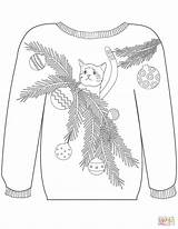 Christmas Ugly Sweater With A Cat In Branches Motif coloring Page  sketch template