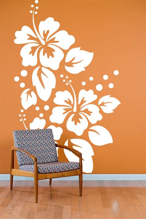 Large Hibiscus Flowers Pattern - Wall Decal Custom Vinyl Art Stickers ...