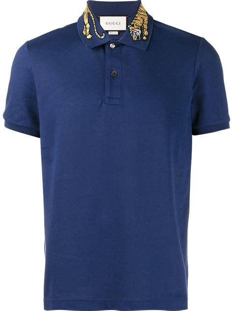 Gucci Tiger Embroidered Polo Shirt in Blue for Men - Save 14% | Lyst