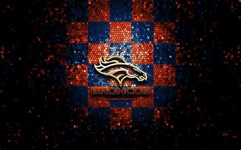 Download wallpapers Denver Broncos, glitter logo, NFL, blue orange ...