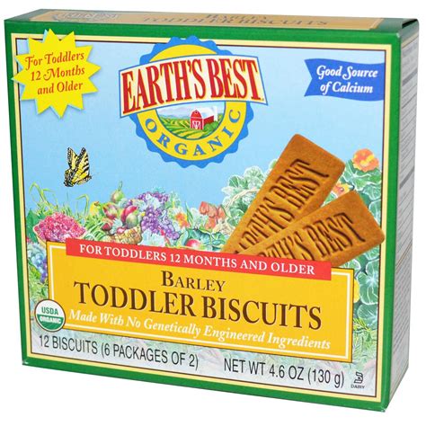 Earth's Best, Organic Toddler Biscuits, Barley, 12 Biscuits (6 Packages ...