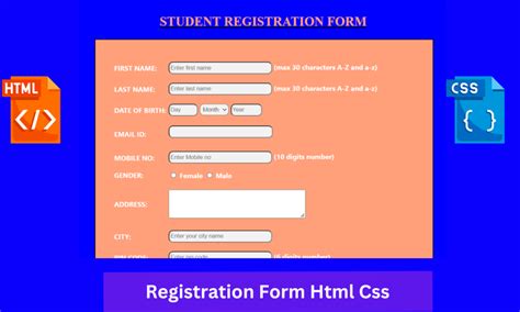 Student Registration Form Using HTML & CSS Source Code