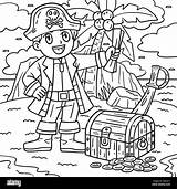 Pirate And Treasure Chest Coloring Page For Kids Stock Vector Image  sketch template