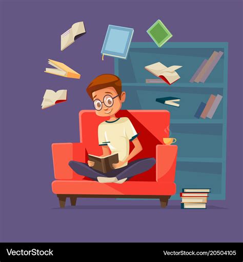 Cartoon man student reading books Royalty Free Vector Image