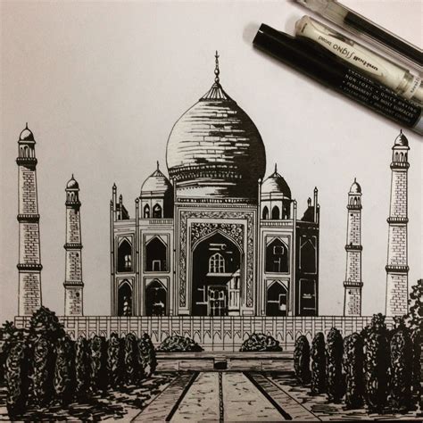 Taj Mahal pen & ink rendering | Architecture sketch, Architecture ...