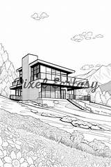 House On A Slope – Coloring Book Pixel Ecstasy sketch template