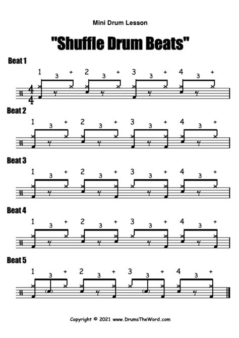 "Shuffle Drum Beats" Free Beginner Video Drum Lesson & Sheet Music » DrumsTheWord - Online Video ...