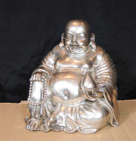 Silver Bronze Laughing Buddha Statue Budai Hotei Feng Shui Buddhist Buddhism