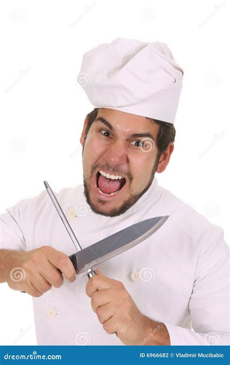 Mad Chef Sharpening A Knife Stock Photography - Image: 6966682