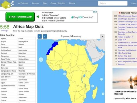 Africa Map Quiz Interactive for 6th - 12th Grade | Lesson Planet