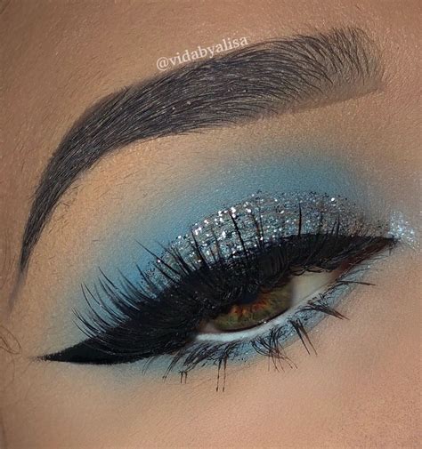 Icy baby blue silver glitter makeup look | 1000 | Prom eye makeup ...