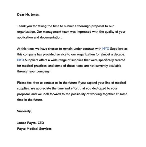 Sample Proposal Rejection Letter (Decline Bid Or Business intended for ...