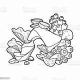Corals And Sea Sponges Grow On Rocks Coloring Book Linear Drawing  sketch template