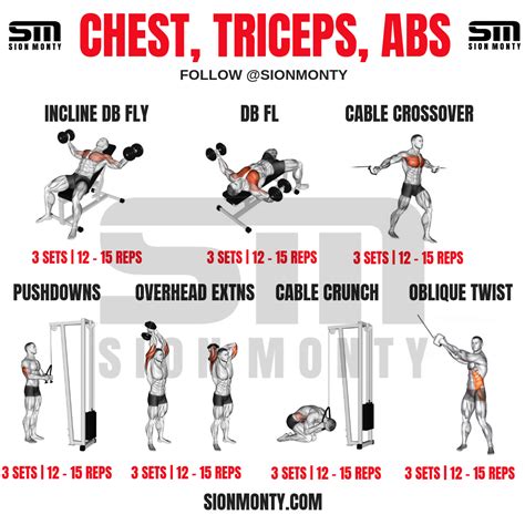 chest triceps and abs workout | Chest and tricep workout, Triceps workout, Triceps