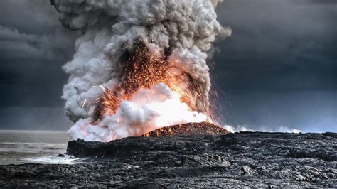 デスクトップ壁紙 : 風景, 水, 自然, 長時間露光, 雲, 煙, 海岸, 火災, 爆発, 溶岩, 地質学的現象, 火山地形, 火山噴火の ...