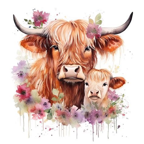 Cute Scottish Highland Cow Digital Watercolor Printable - Etsy