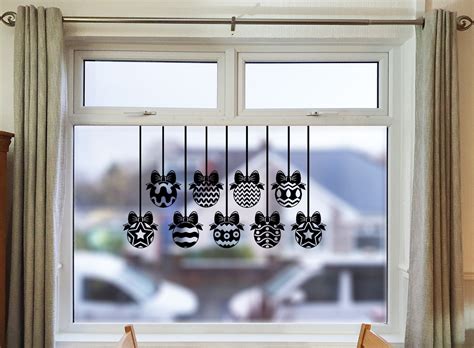 Christmas Window Decal | Easy To Apply | 9 Piece Bauble Set | Stickers | Decal | Christmas ...