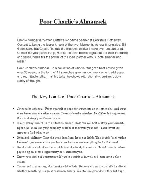 Poor Charlie's Almanack | PDF | Stocks | Economics