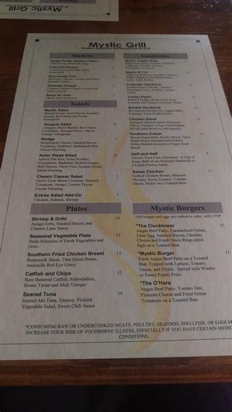 Menu at Mystic Grill pub & bar, Covington