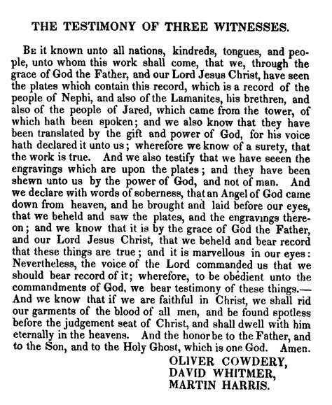 1830 Book of Mormon - Testimonies - Testimony of Three Witnesses | Institute for Religious Research