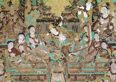 The dancer (center) whirling with one leg lifted and lute behind the head, like the Sogdian ...