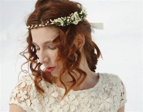 Bridal Flower Crown Floral Crown Rustic Flower Halo Boho Hippie Flower Headband White Wedding ...