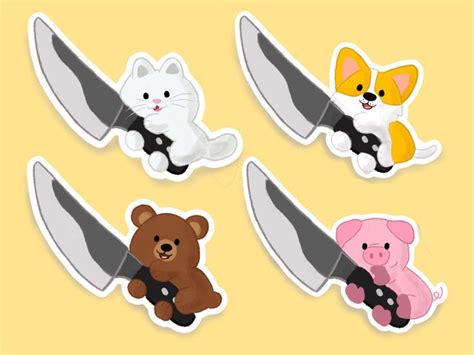 Cute Animals With Knives Sticker Pack / Cute Stickers / Water Proof Stickers / Cool Stickers ...