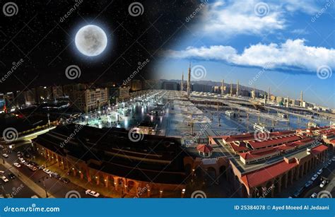 Day Turn To Night at Nabawi Mosque Stock Photo - Image of dark, green ...