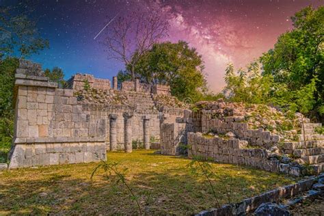 Mayan Ruins of La Iglesia Chichen Itza, Yucatan, Mexico, Maya Civilization with Milky Way Galaxy ...