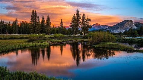 landscape, Sunset, Lake, Trees, Mountains Wallpapers HD / Desktop and Mobile Backgrounds