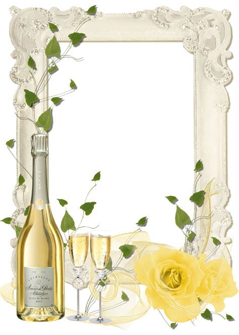 Delicate Transparent PNG Frame with Yellow Roses and Champagne | Marcos ...