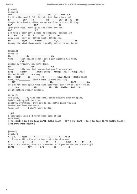 Bohemian Rhapsody by Queen Chords and Lyrics | Bohemian rhapsody chords ...