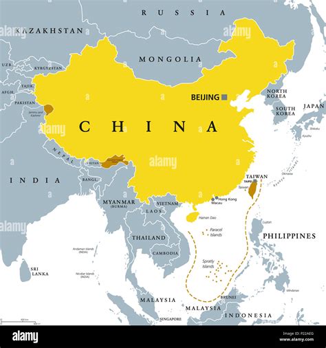 Peoples Republic of China, PRC, gray political map. Area controlled by ...