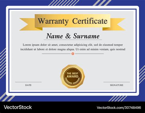 Certificate template warranty Royalty Free Vector Image