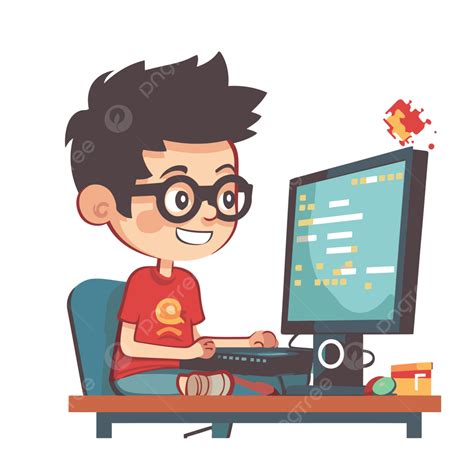 Coding Clipart The Kid Sitting In Front Of The Computer Screen Is ...