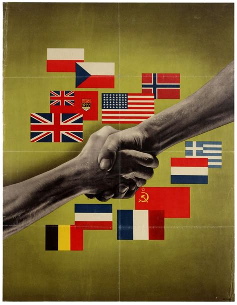 Sold at Auction: WAR POSTER USA WWII ALLIES VISTORY FLAGS HANDSHAKE