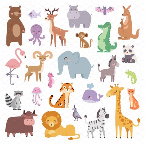 Cartoon animals character vector | Animal Illustrations ~ Creative Market