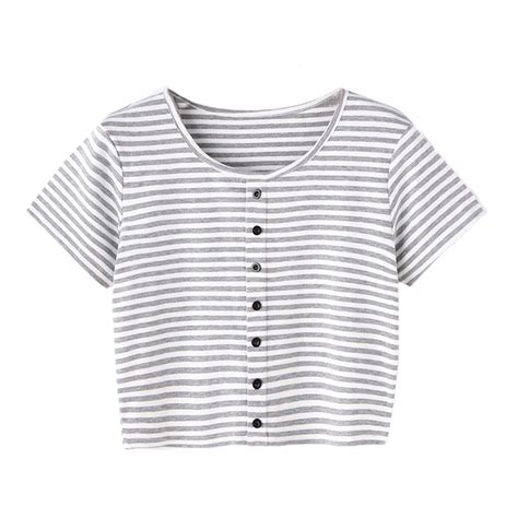 Bailey Cute Button Up Striped Crop Top T-Shirt in Black and Grey | Striped crop top, Cute crop ...