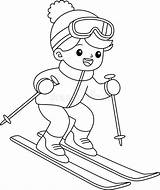 Cute Boy Skiing Outline Coloring Page Christmas And Winter  sketch template