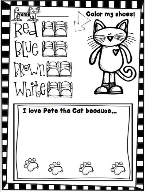 FREE Pete the Cat- I Love my White shoes worksheet | Pete the cat, Pete ...