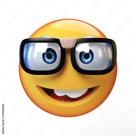 Nerd emoji isolated on white background, emoticon with glasses 3d ...