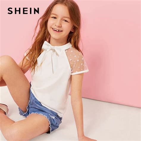 SHEIN Kiddie Stand Collar Bow Front Sheer Cute Blouse Kids Top 2019 ...