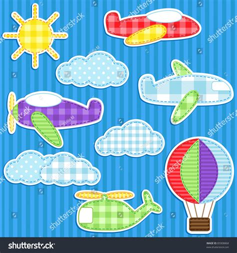 Set Cute Vector Colorful Aircraft Stickers: vetor stock (livre de direitos) 85908868 | Shutterstock